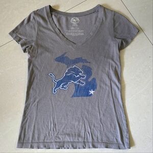 Detroit Lions Football and Michigan V-Neck T-Shirt - Gray and Blue - Small